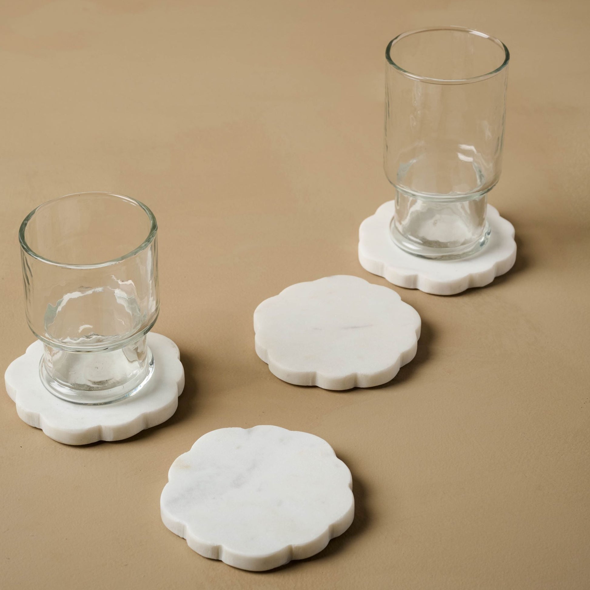 White Marble Scalloped Coaster Set