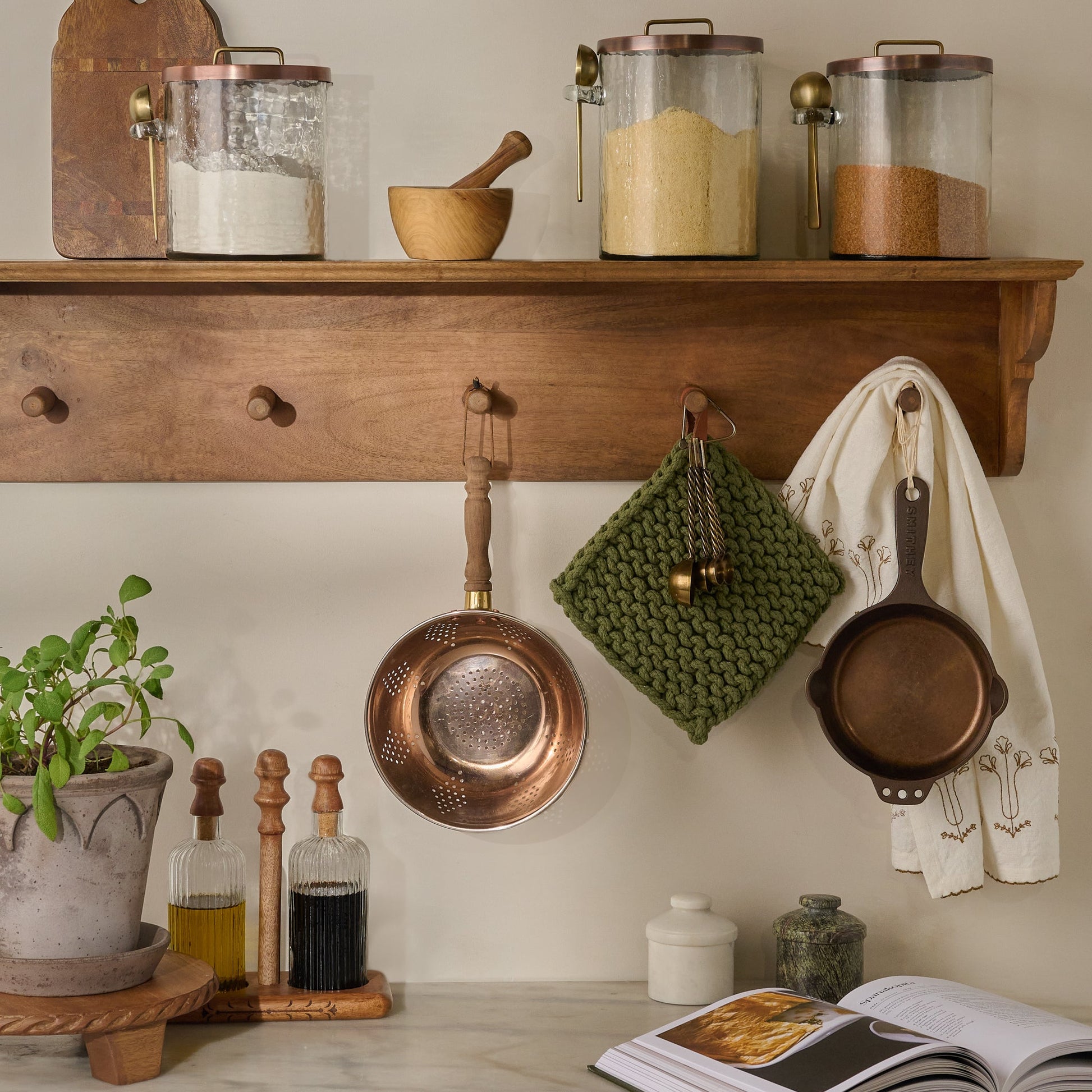 Antiqued Wood Ribbed Glass Oil & Vinegar Set