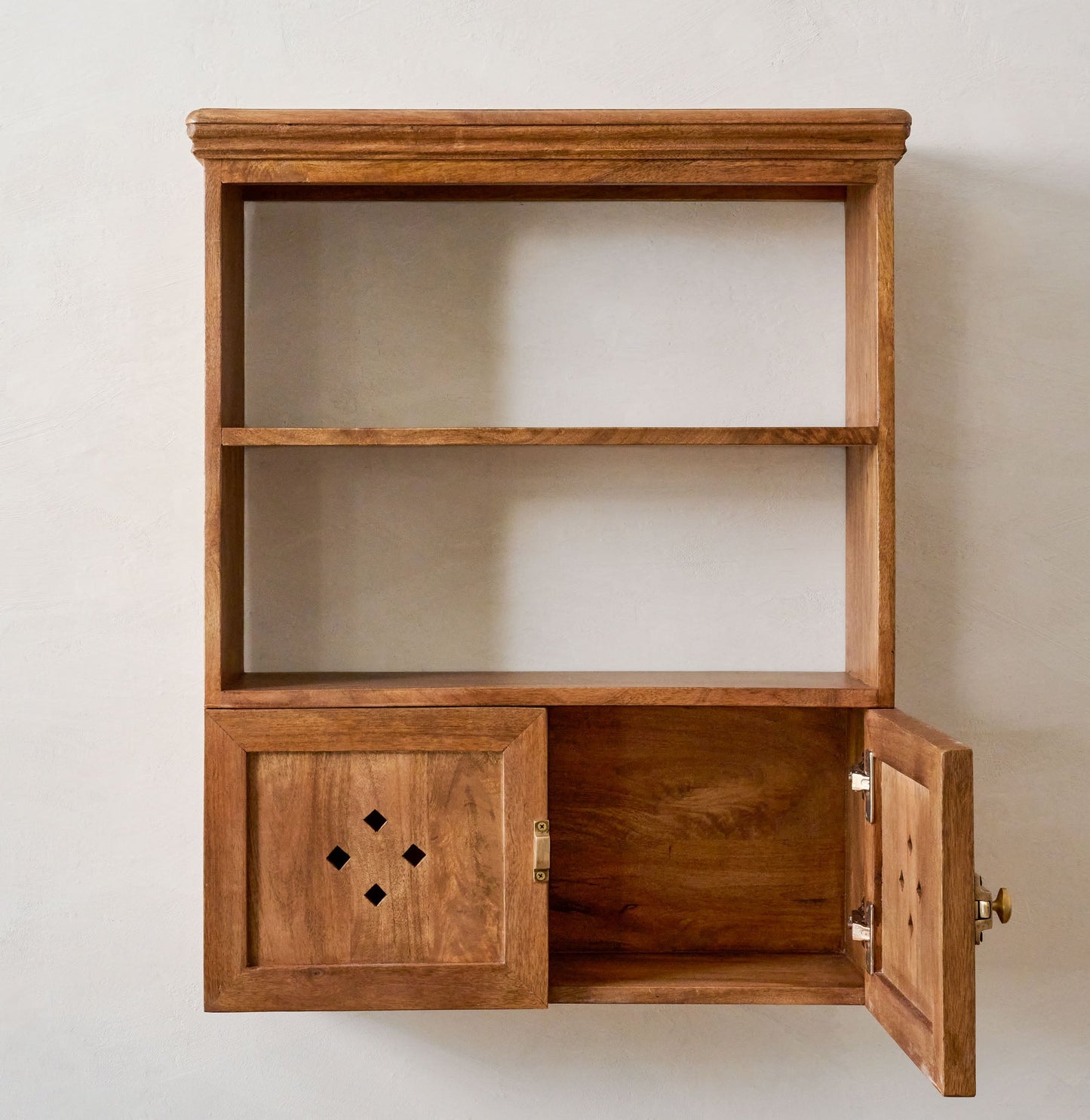 Vaughn Antiqued Wood Shelf with Doors