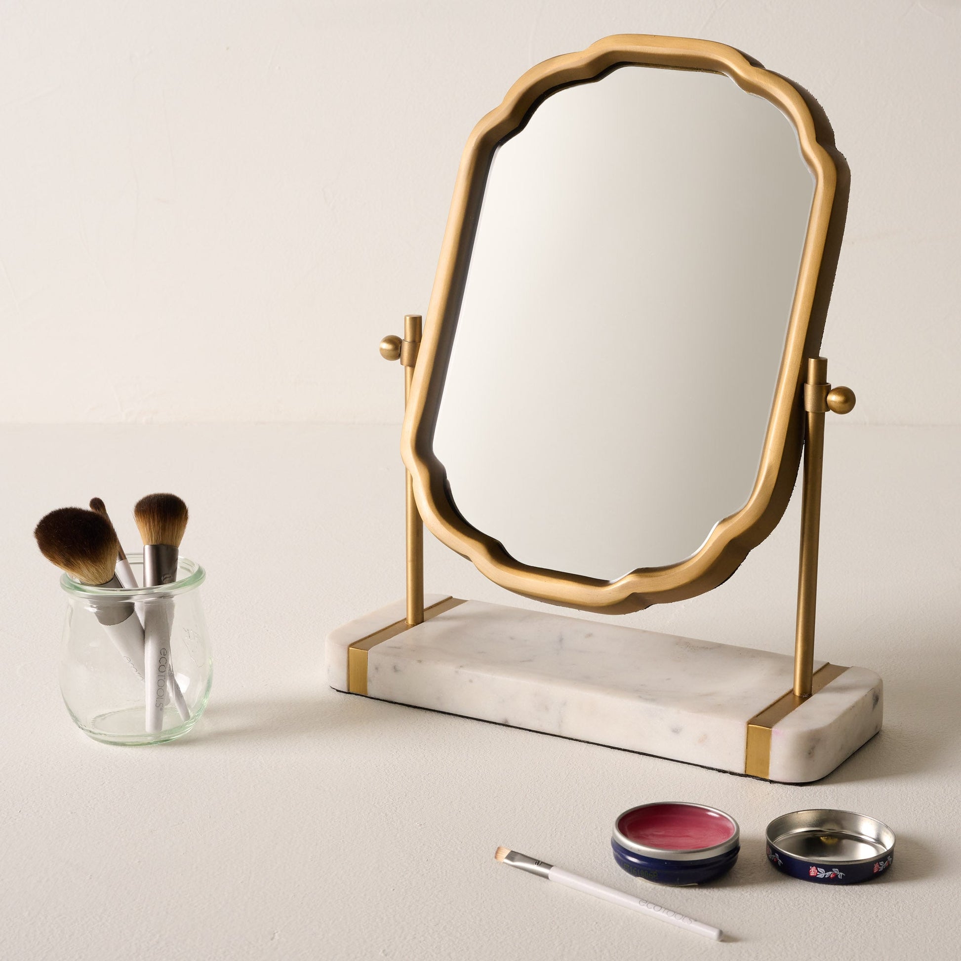 Antique Brass and Marble Vanity Mirror