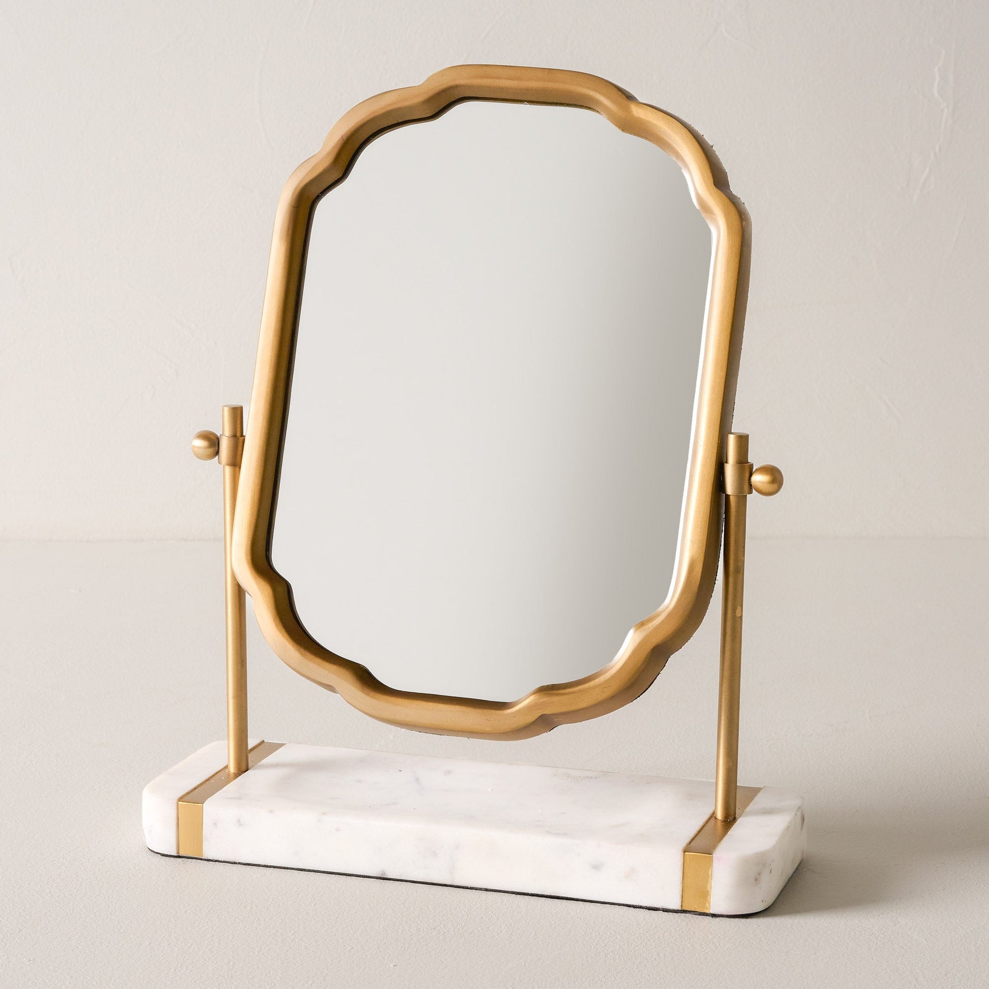 Antique Brass and Marble Vanity Mirror