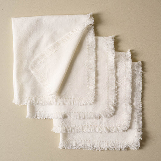 White Fringe Hem Napkin Set of Four