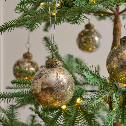 Burnished Etched Glass Ornaments, Set of 6