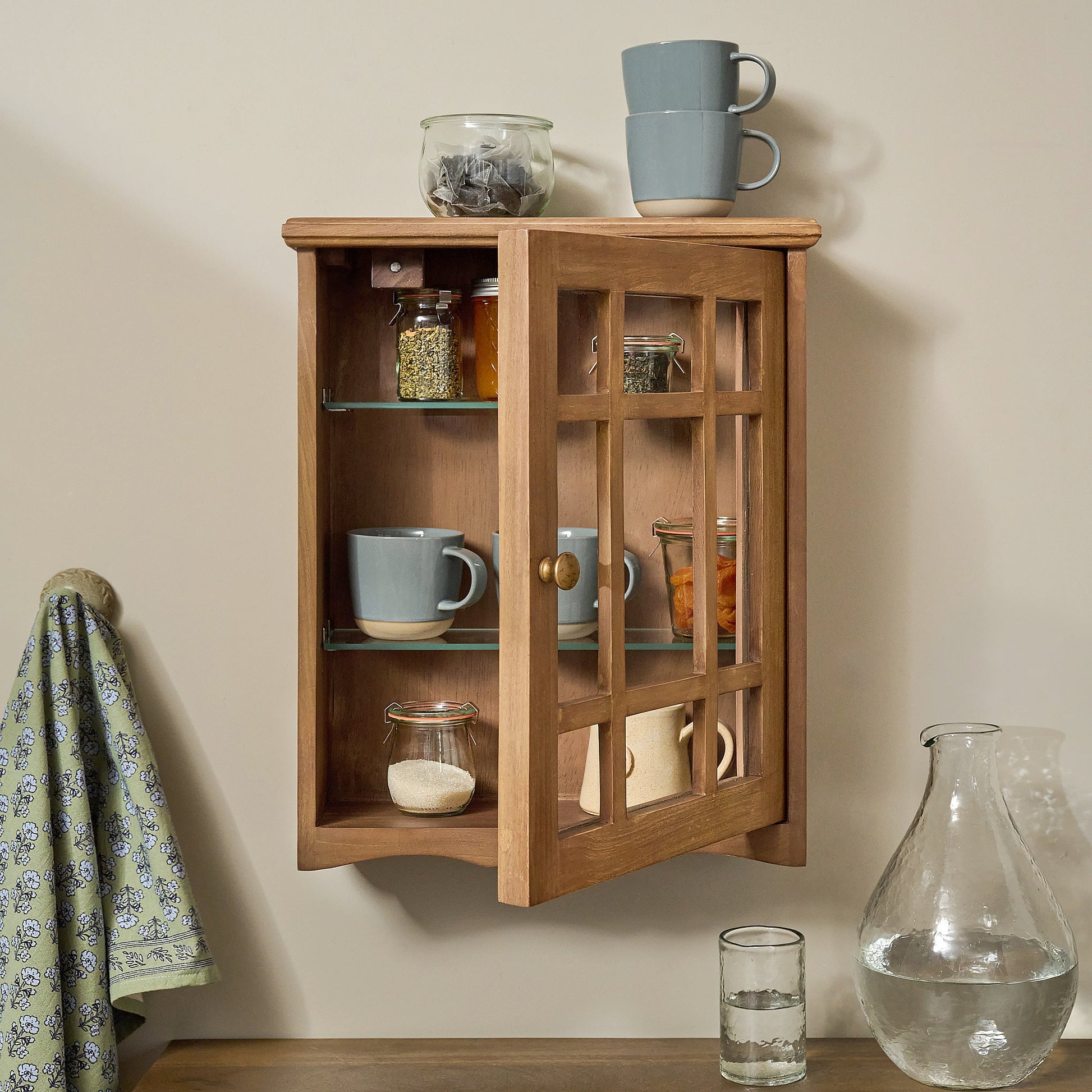 Antiqued Wood Window Pane Display Cabinet