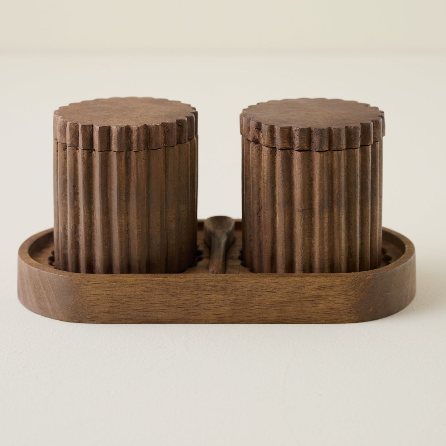 Antiqued Wood Scalloped Pinch Pot Set