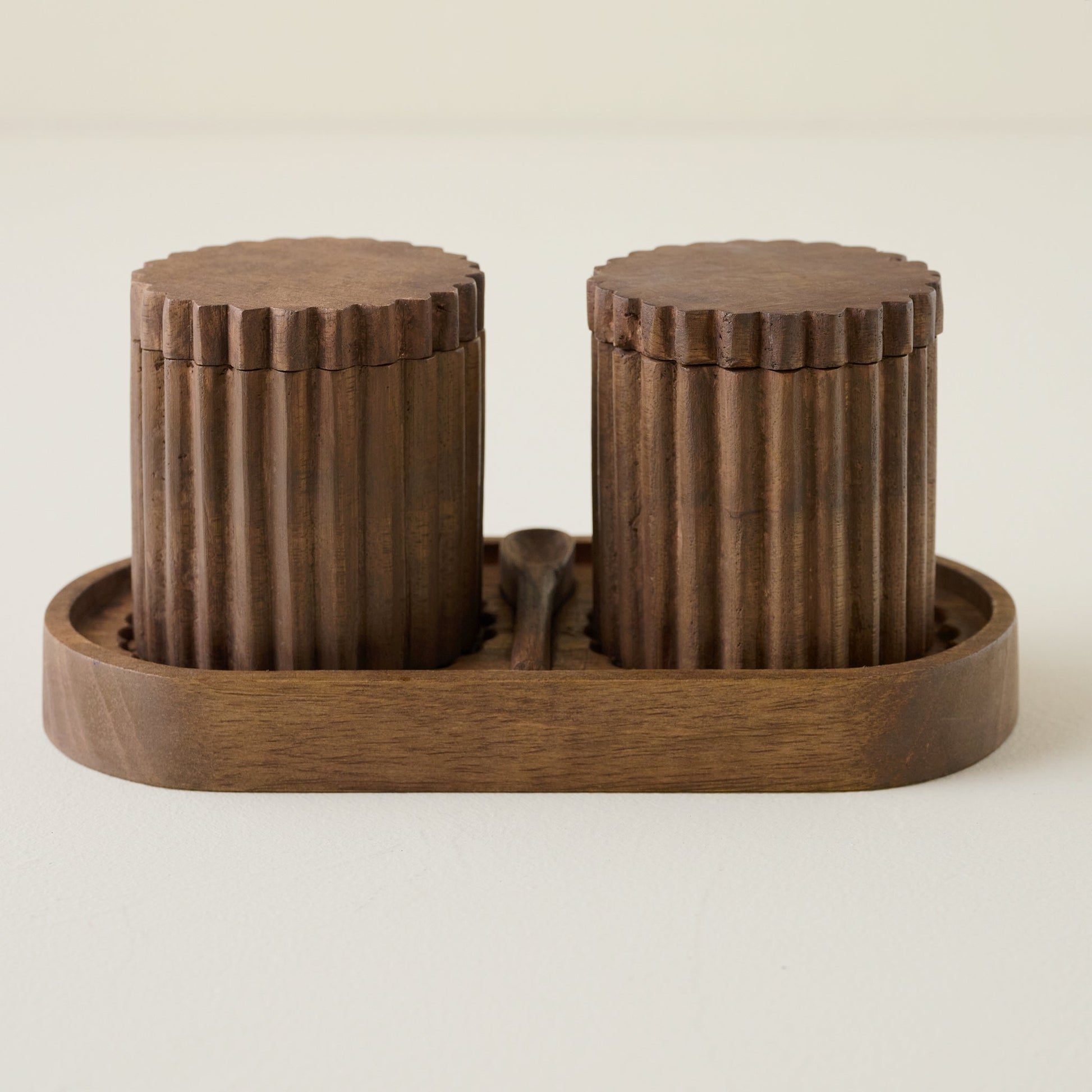 Antiqued Wood Scalloped Pinch Pot Set