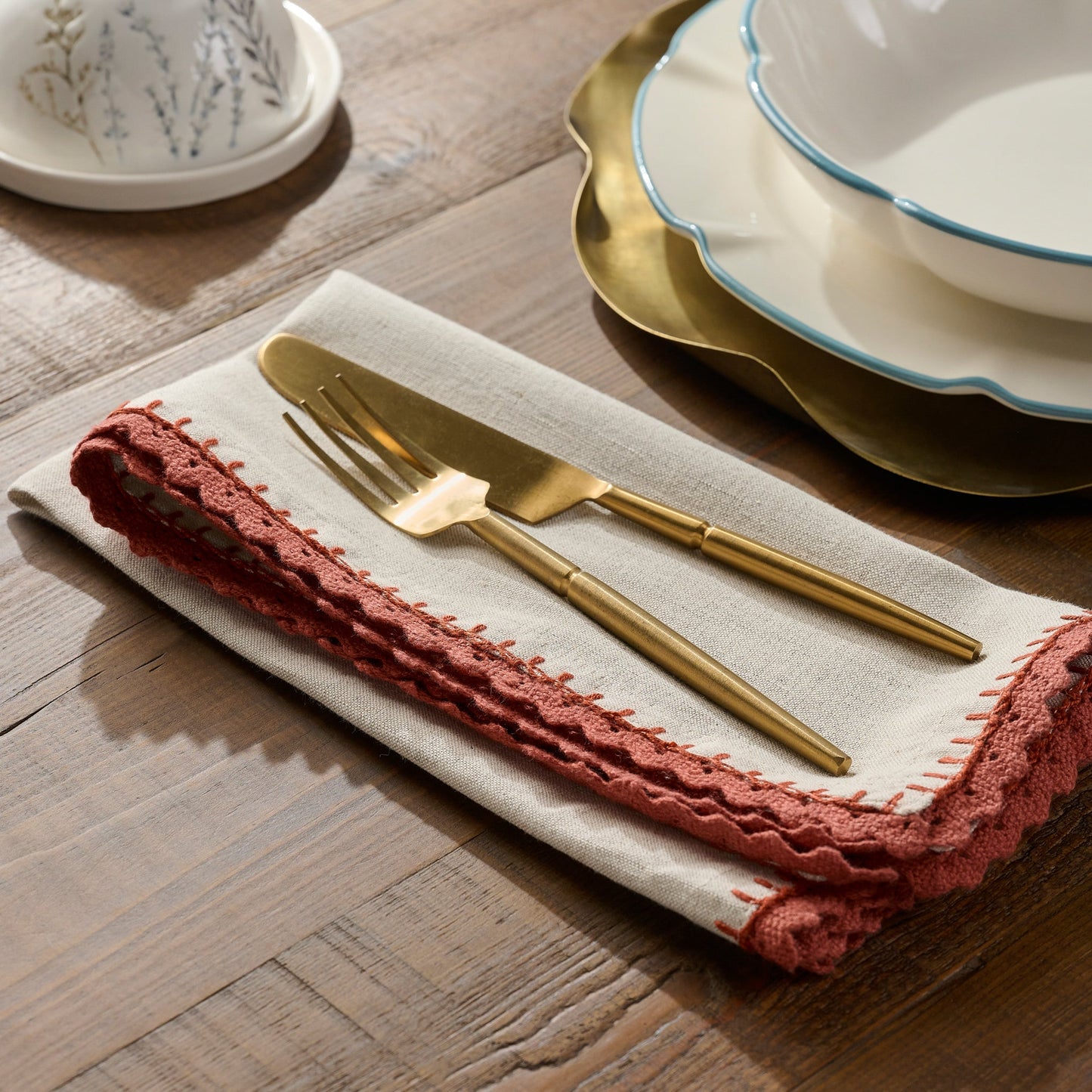 Apricot Crochet Edge Napkin Set of Four