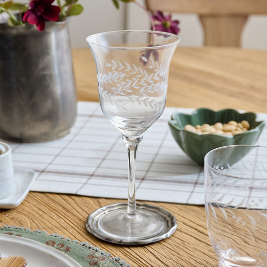 Vintage-Inspired Etched Glass Wine Glass