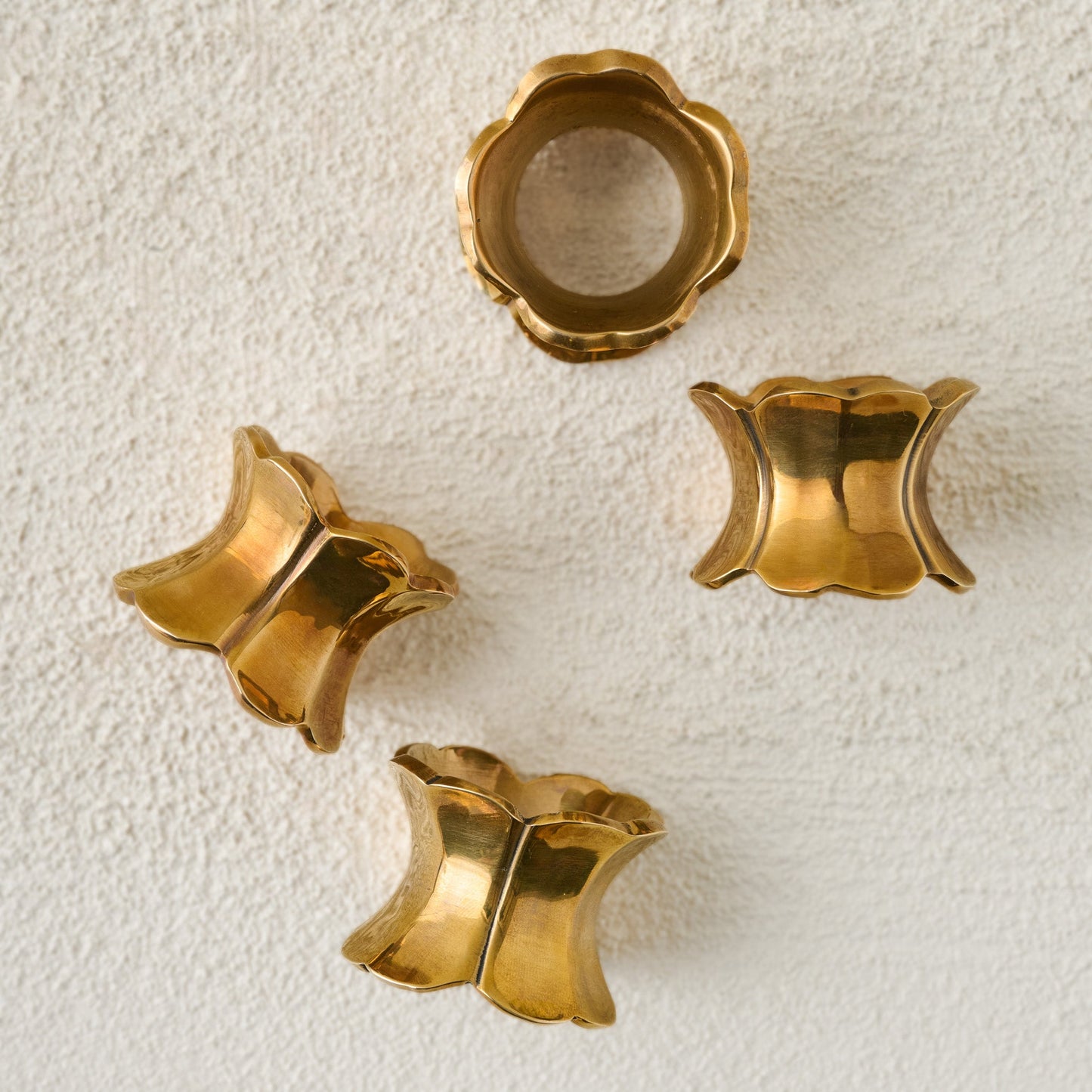 Antique Brass Ruffle Napkin Ring Set of Four