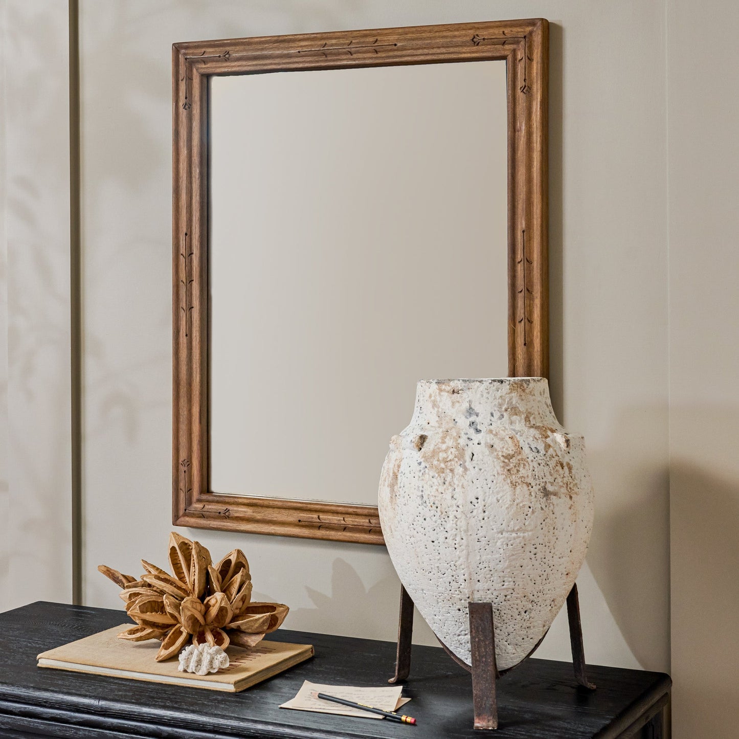 Tulip Etched Wood Framed Mirror