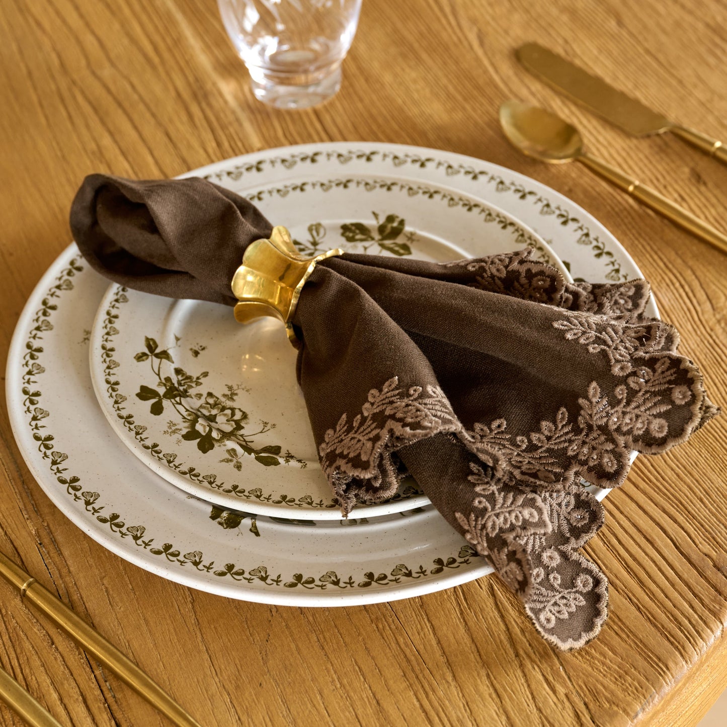 Antique Brass Ruffle Napkin Ring Set of Four