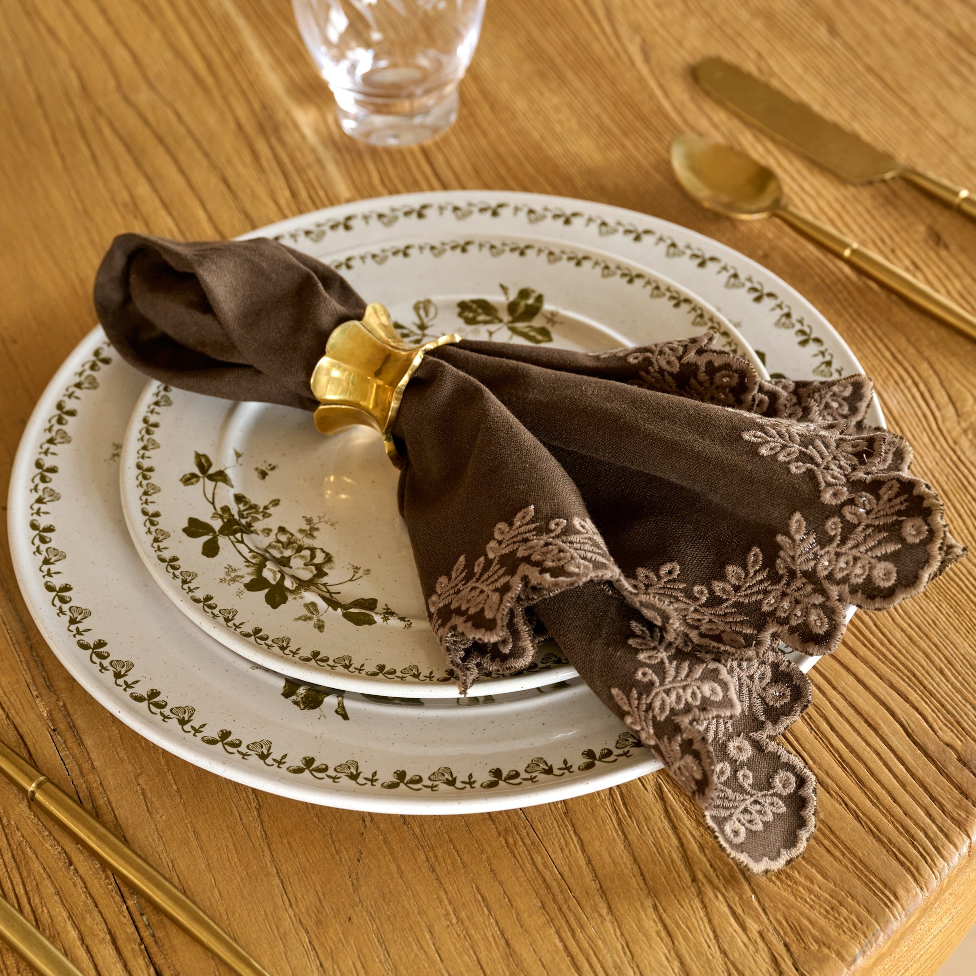 Antique Brass Ruffle Napkin Ring Set of Four