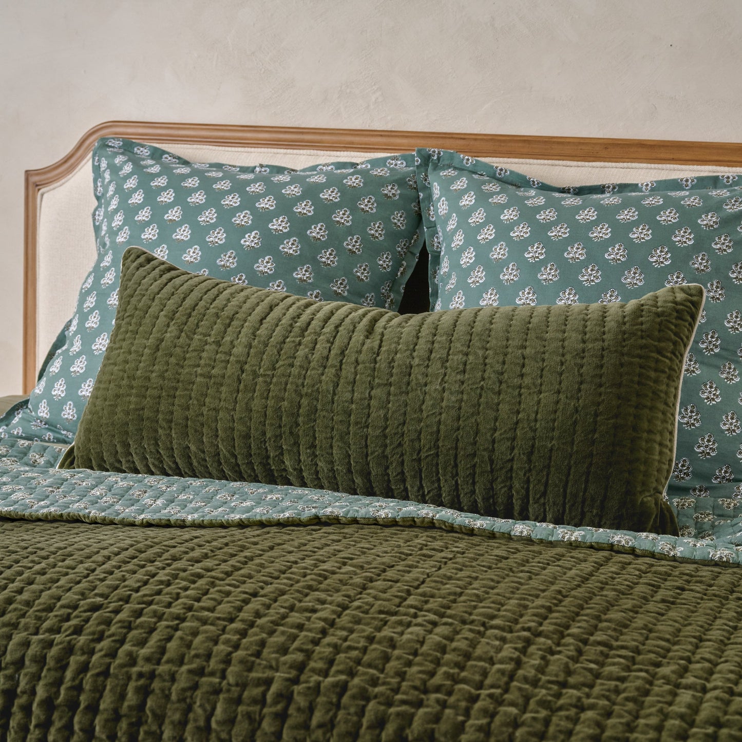 Audrey Velvet Lumbar Pillow- Winter Moss