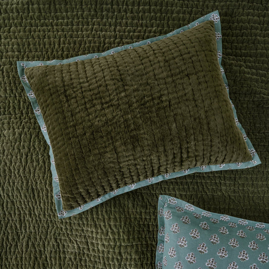 Audrey Velvet Block Print Sham - Winter Moss
