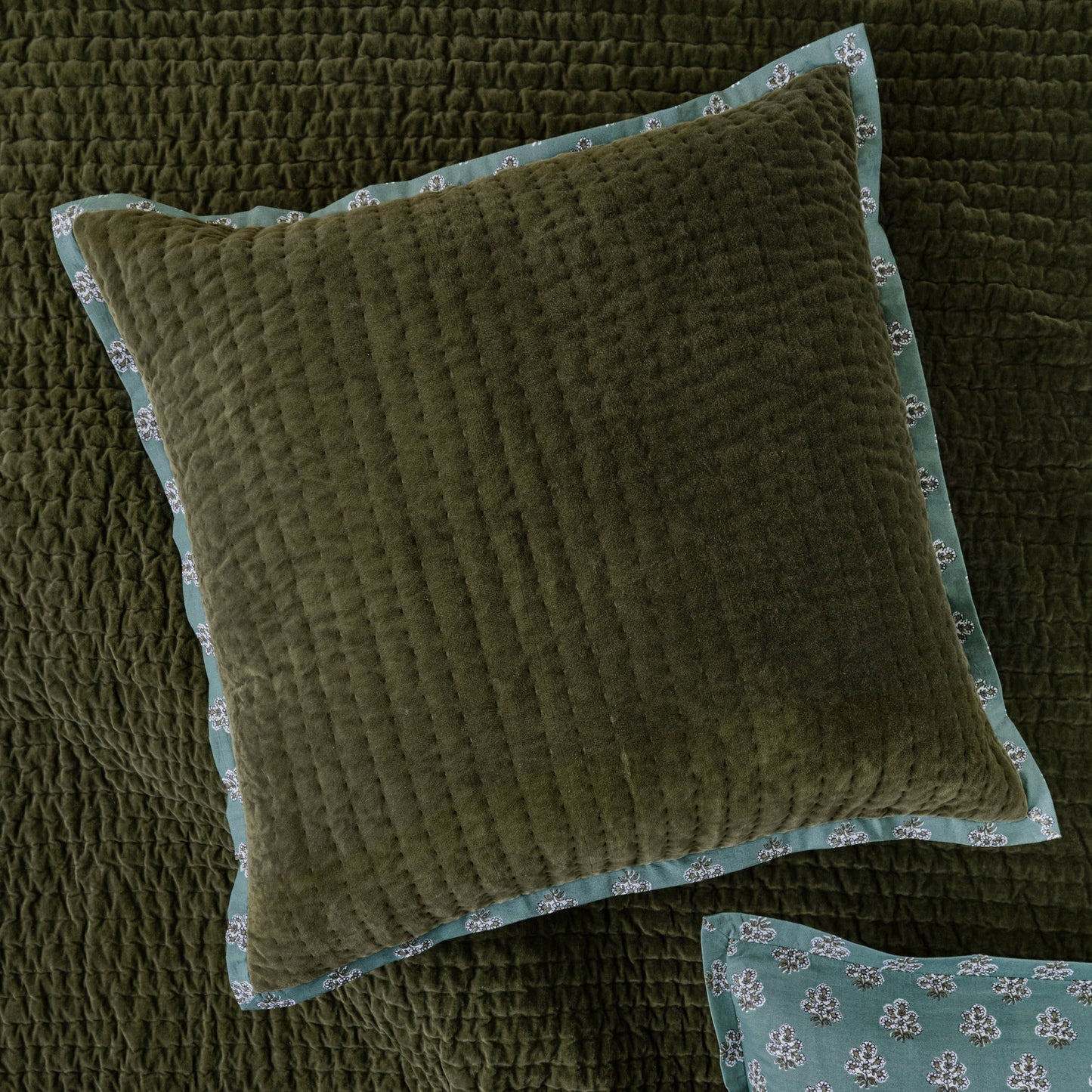 Audrey Velvet Block Print Sham - Winter Moss