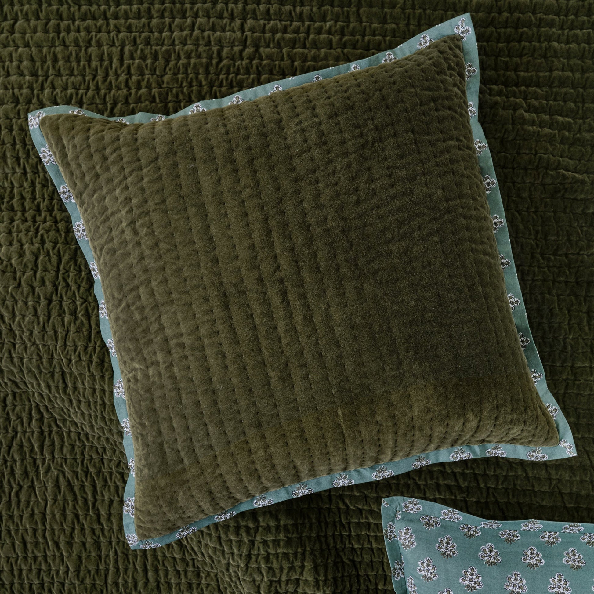 Audrey Velvet Block Print Sham - Winter Moss