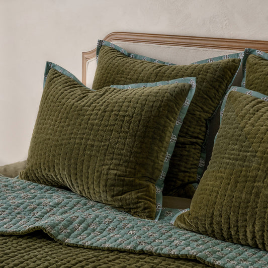 Winter Moss Audrey Velvet Block Print Quilt + Sham Set (King)