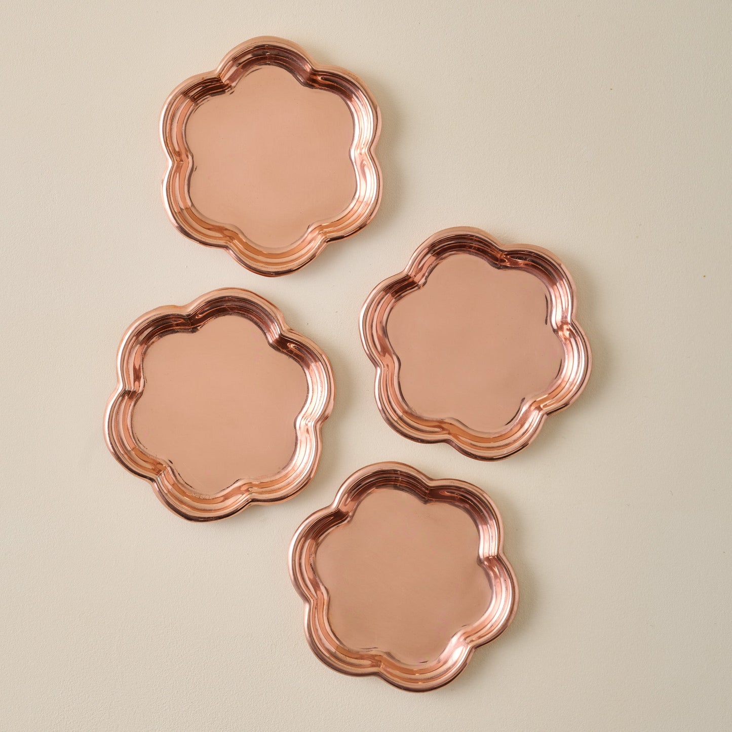 Antique Copper Scalloped Coaster Set of Four