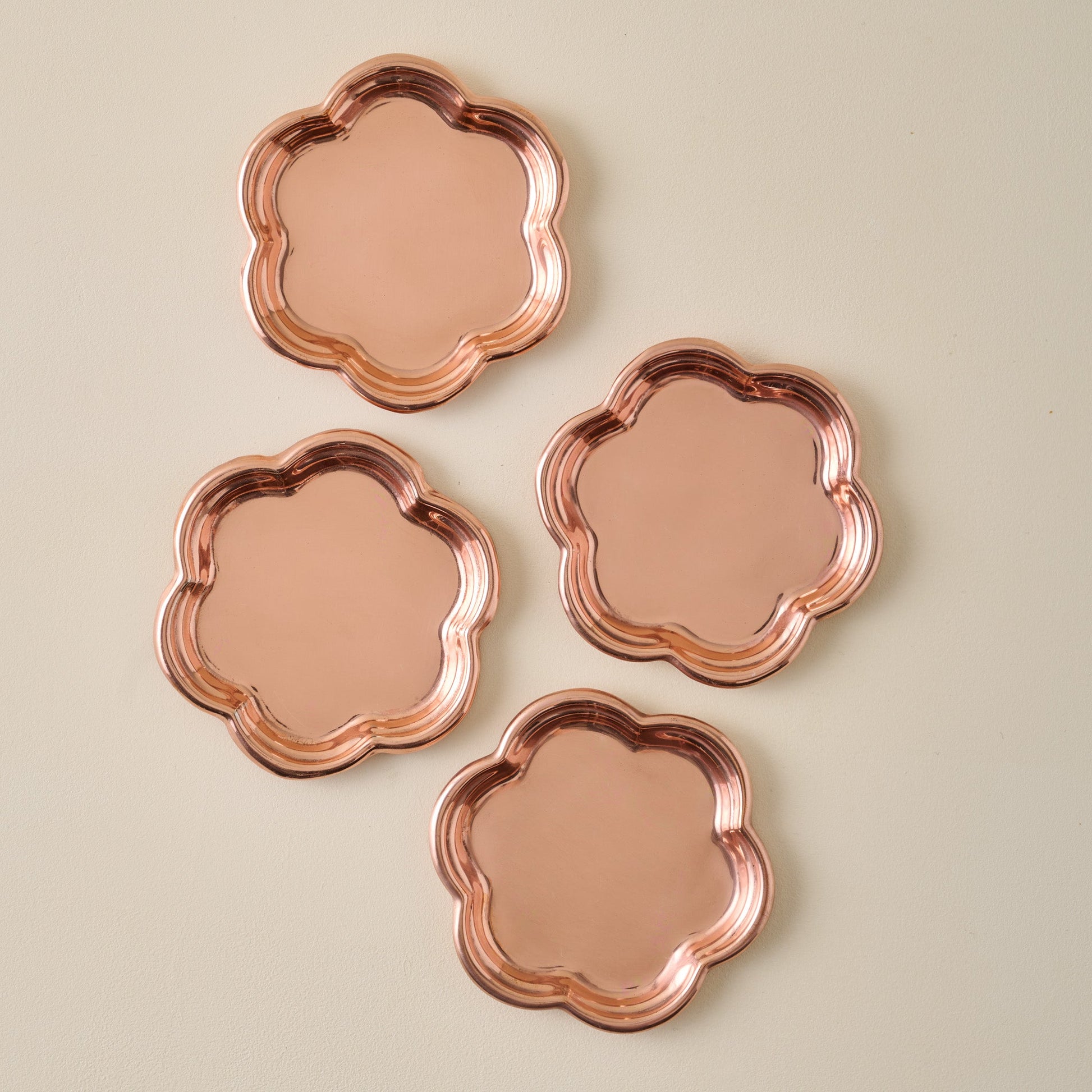 Antique Copper Scalloped Coaster Set of Four