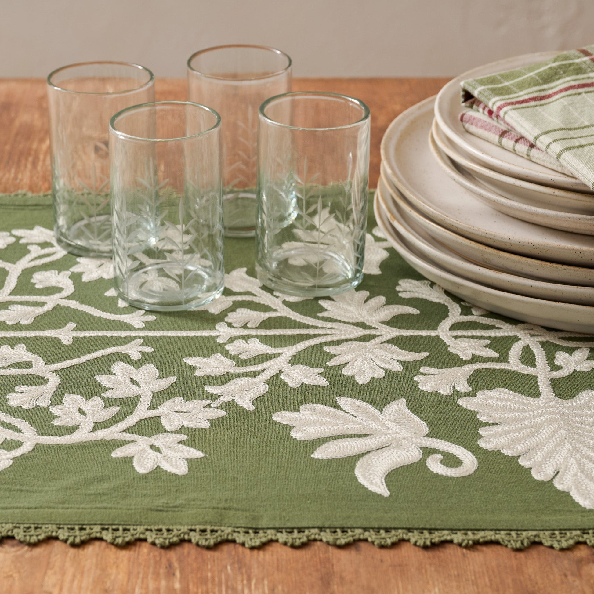 Winter Moss Embroidered Table Runner
