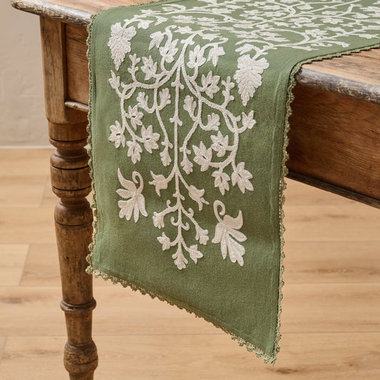 Winter Moss Embroidered Table Runner