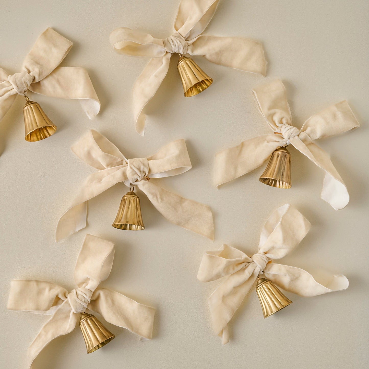 Velvet Bow with Bell Ornament, Set of 6