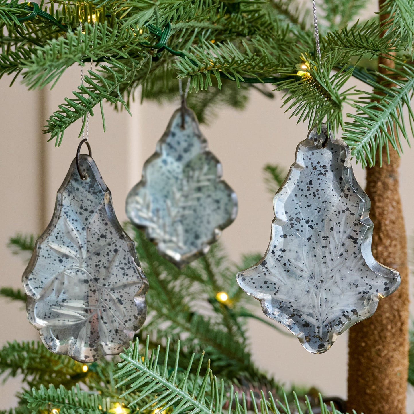 Antique Inspired Etched Glass Ornaments, Set of 6