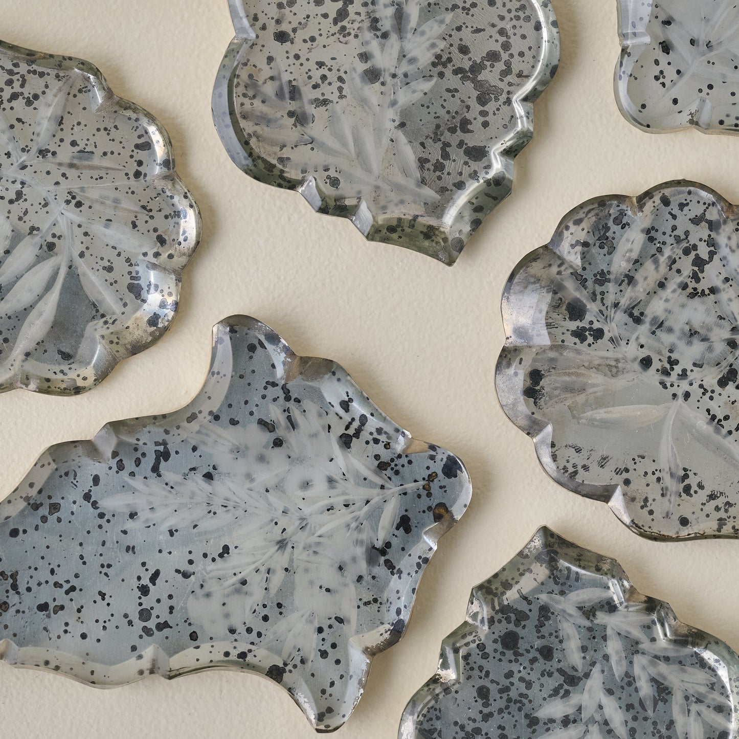 Antique Inspired Etched Glass Ornaments, Set of 6