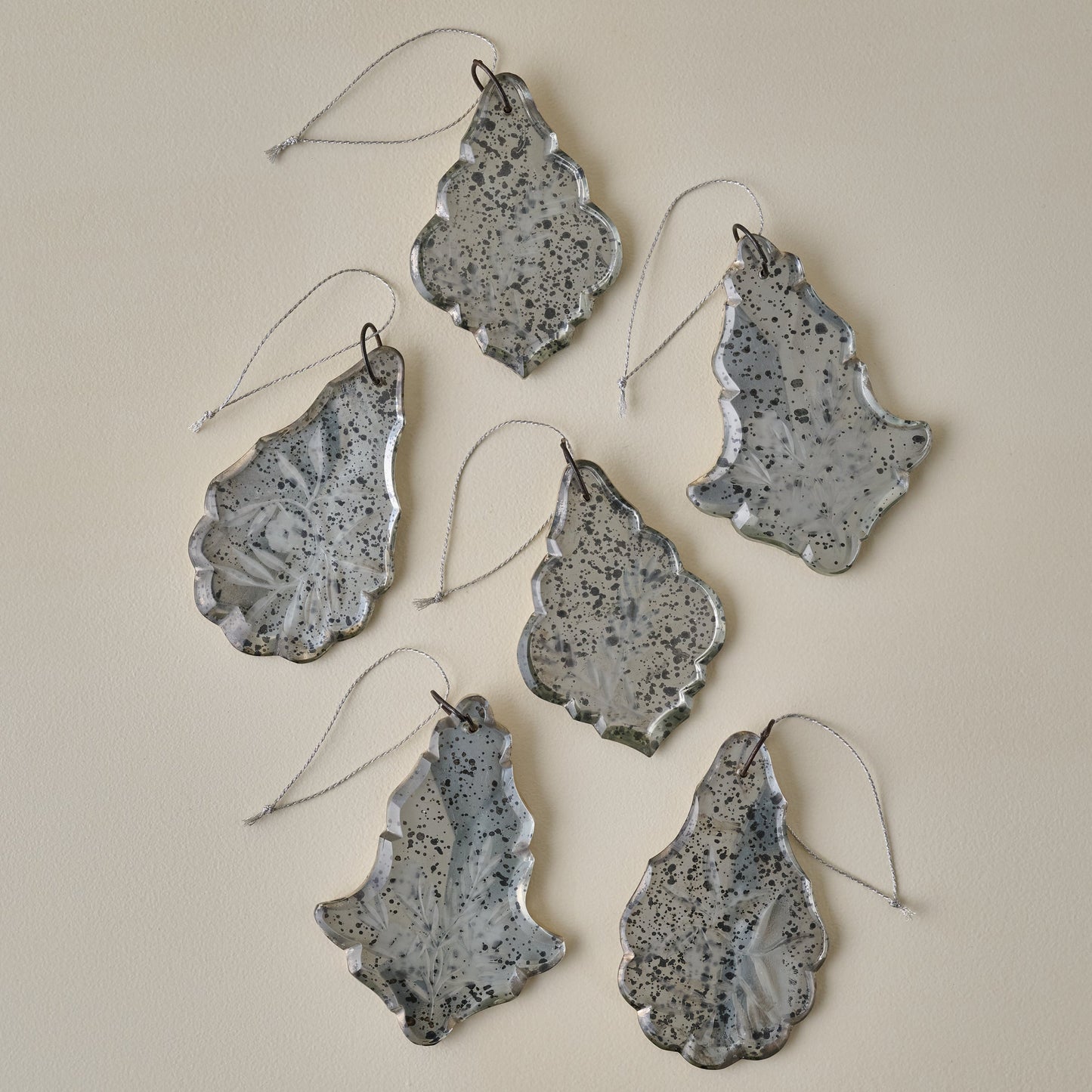 Antique Inspired Etched Glass Ornaments, Set of 6