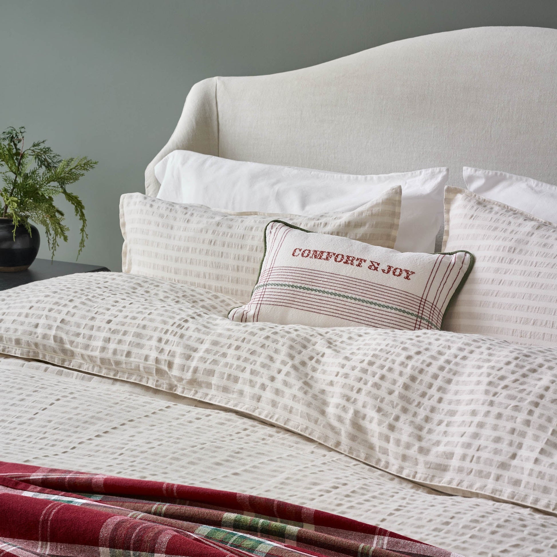 Antique White + Oatmeal Stripe Linen Cotton Duvet Cover