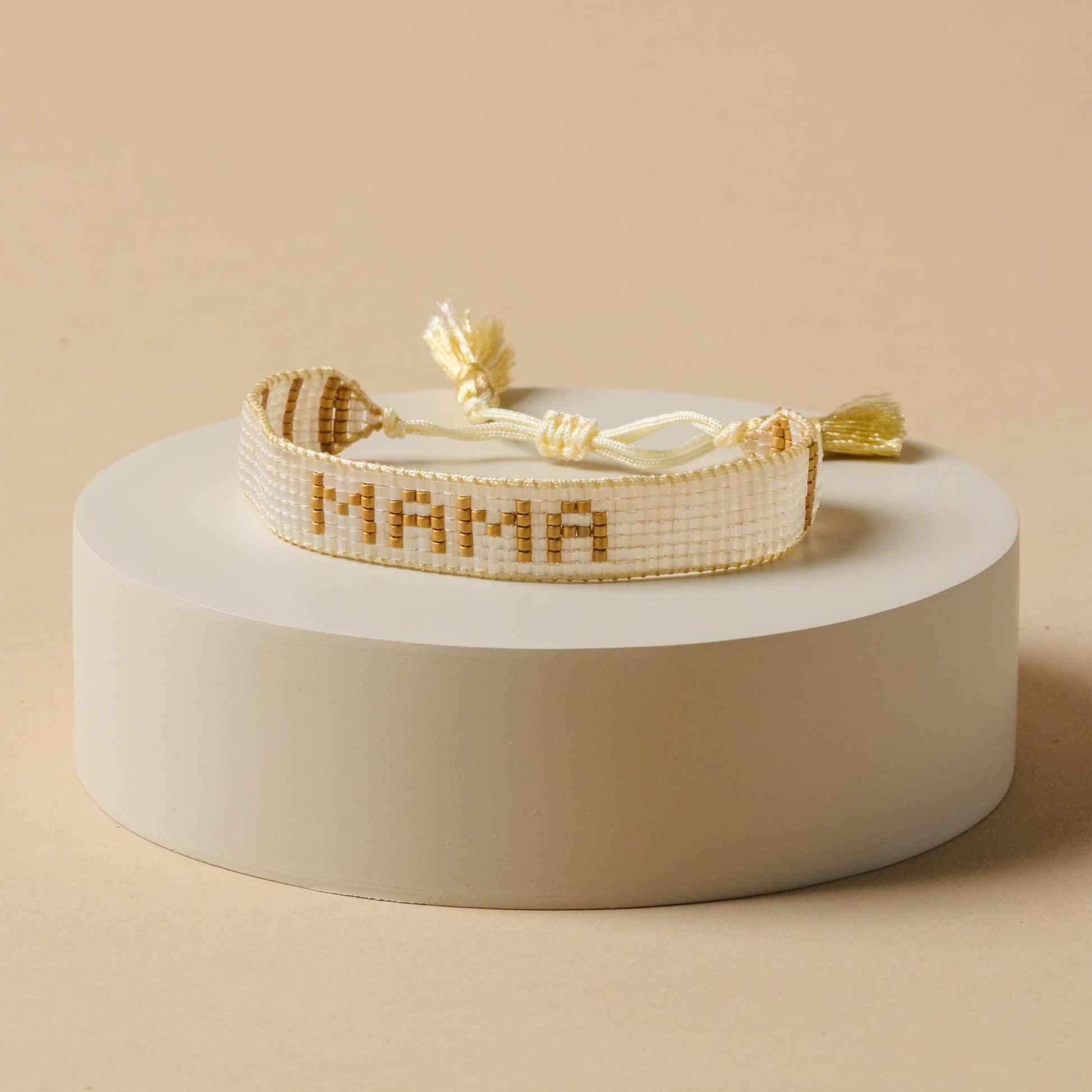 White & Gold Mama Beaded Bracelet
