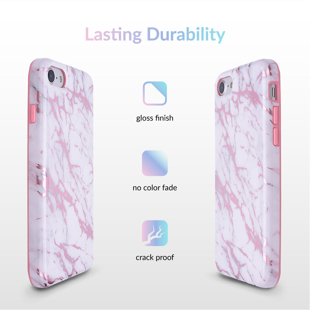 White Marble Pink Chrome iPhone Case