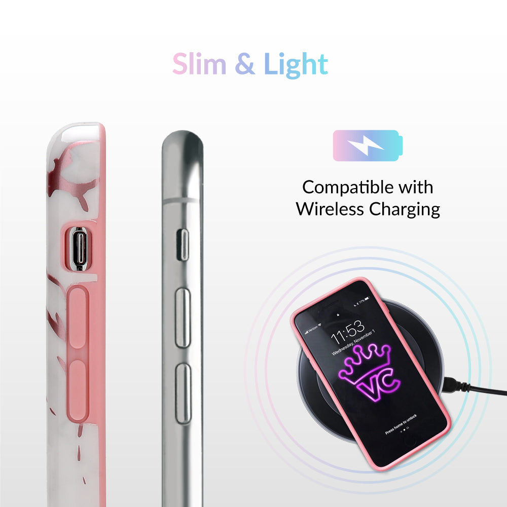White Marble Pink Chrome iPhone Case