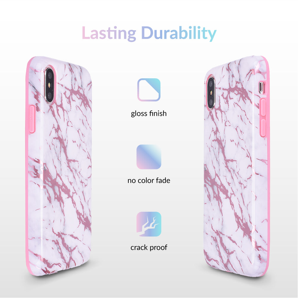 White Marble Pink Chrome iPhone Case