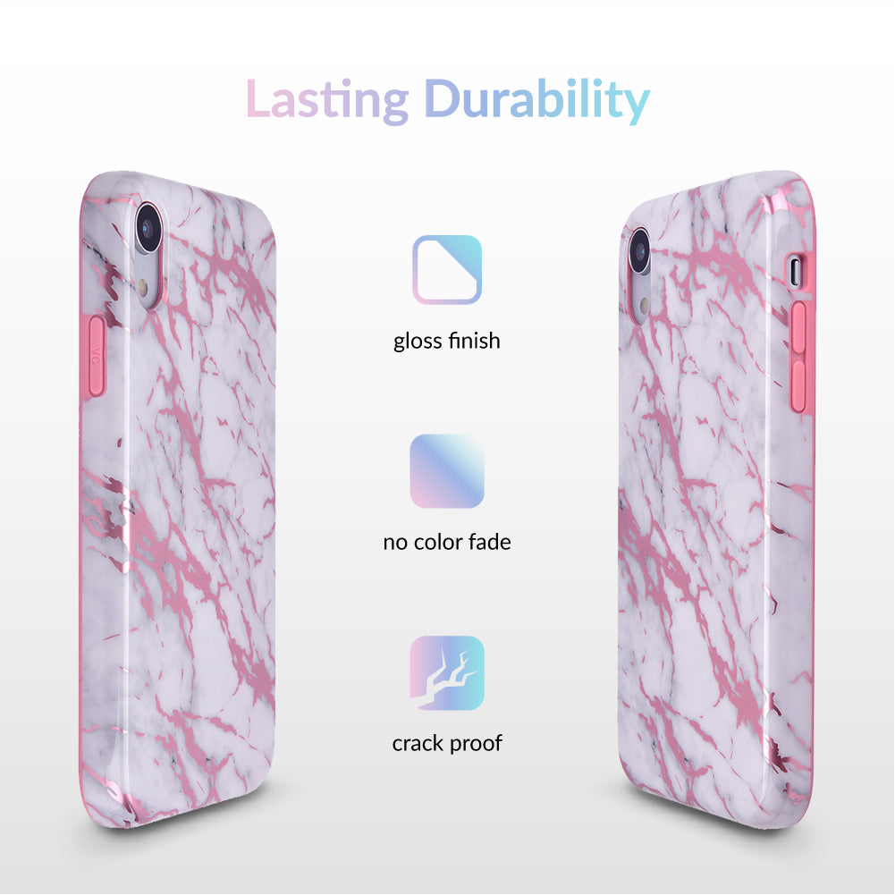 White Marble Pink Chrome iPhone Case