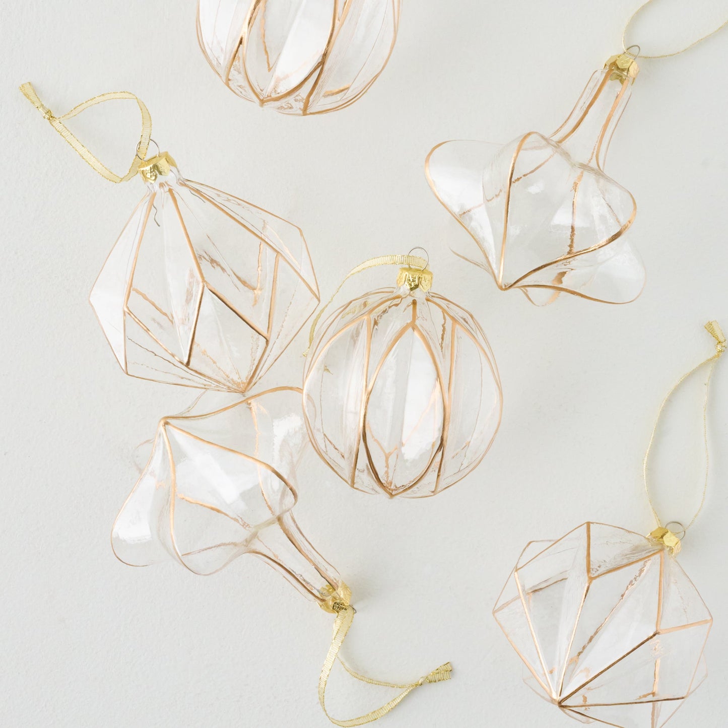 Vintage Glass and Gold Ornaments Set of 6