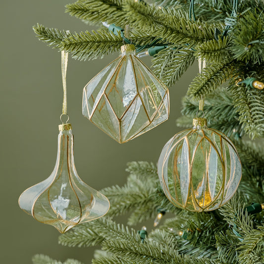Vintage Glass and Gold Ornaments Set of 6