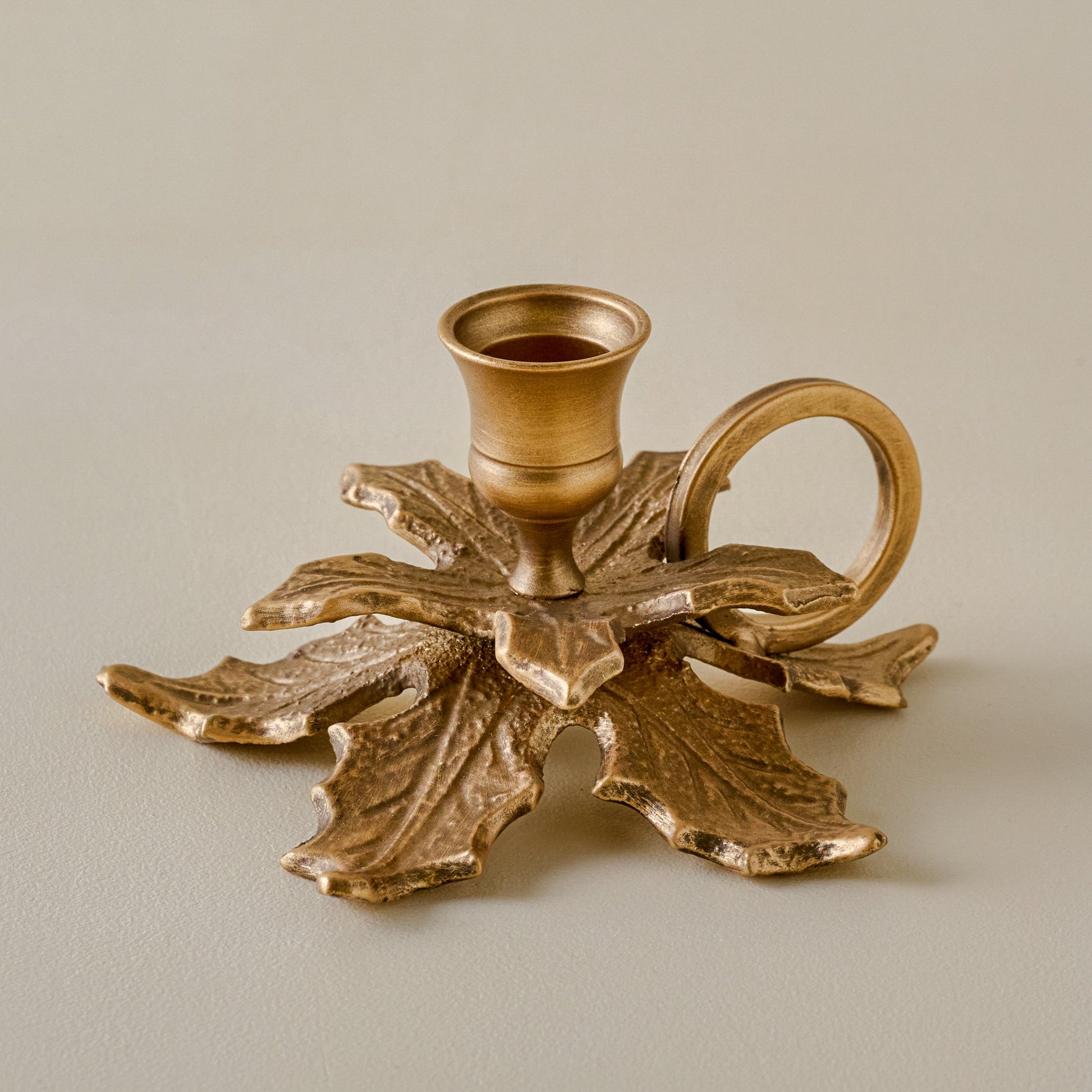 Brass Holly Candle Holder with Handle