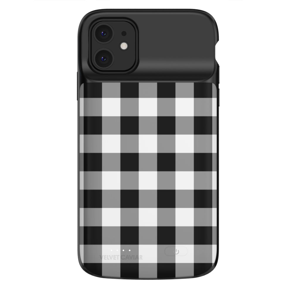 Black Gingham iPhone Charging Case