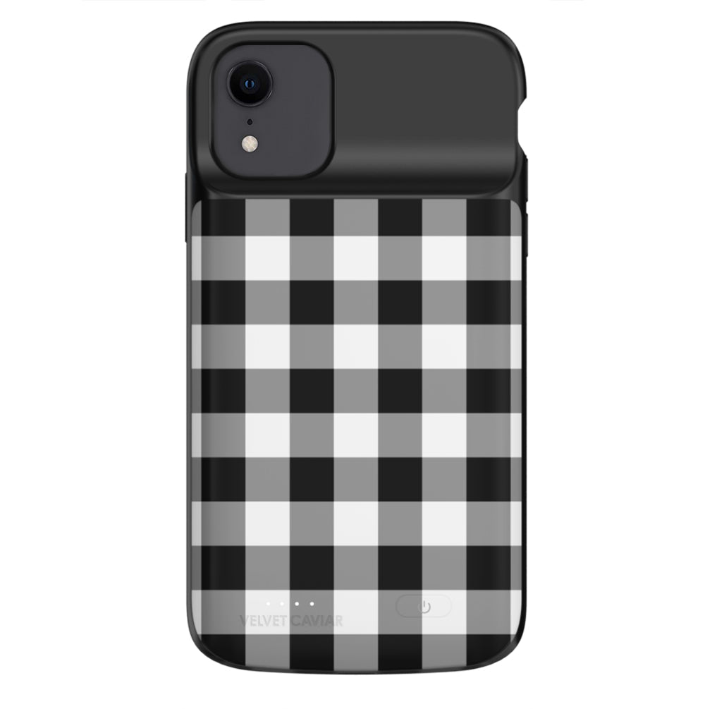 Black Gingham iPhone Charging Case