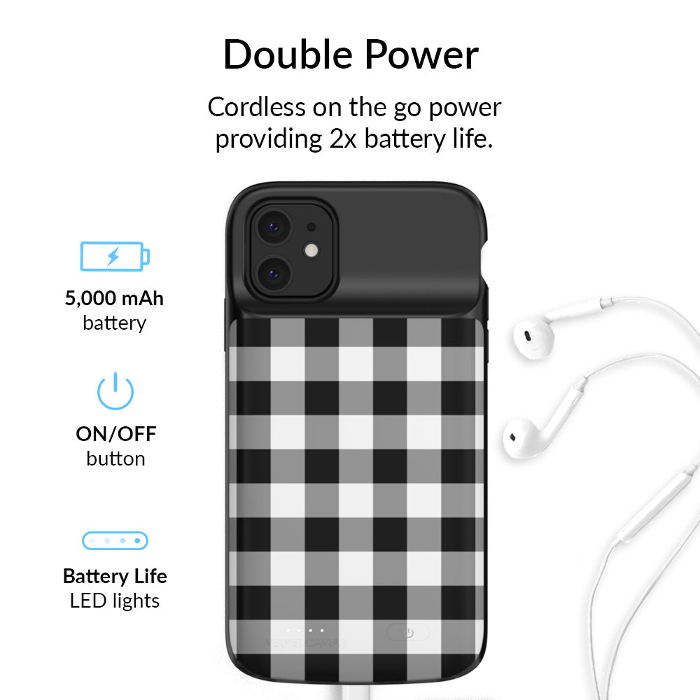 Black Gingham iPhone Charging Case