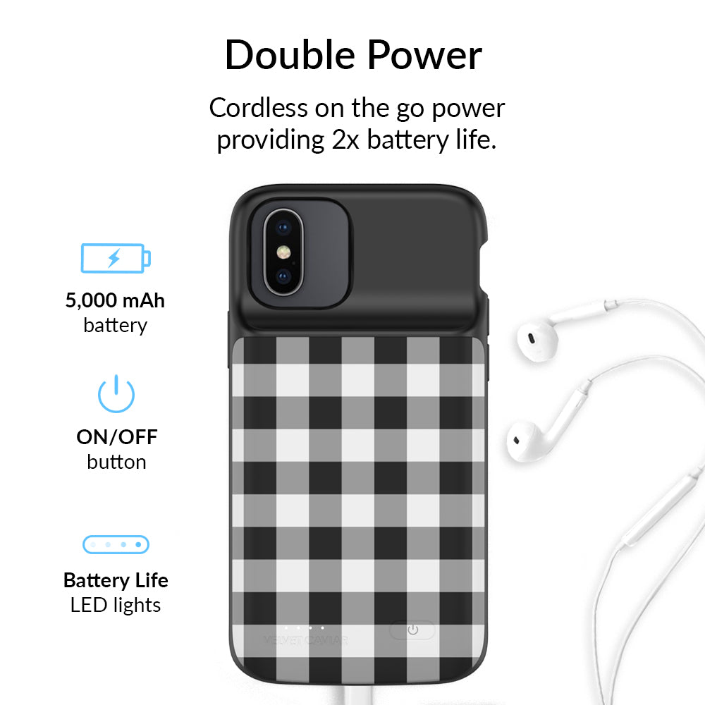 Black Gingham iPhone Charging Case