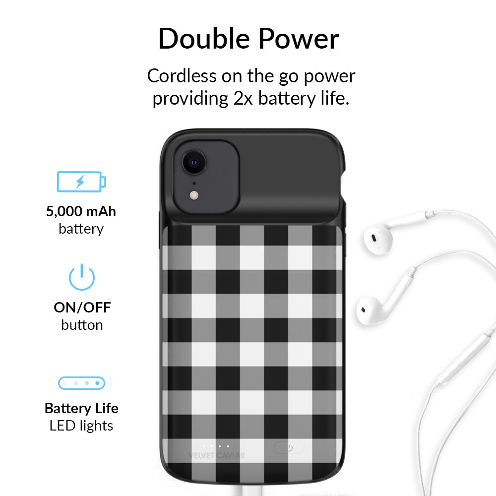 Black Gingham iPhone Charging Case