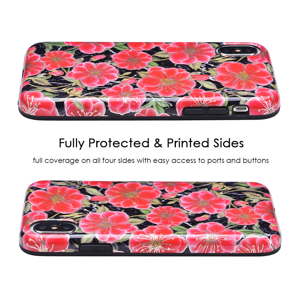 Black Hibiscus Rose Gold Chrome Floral iPhone Case