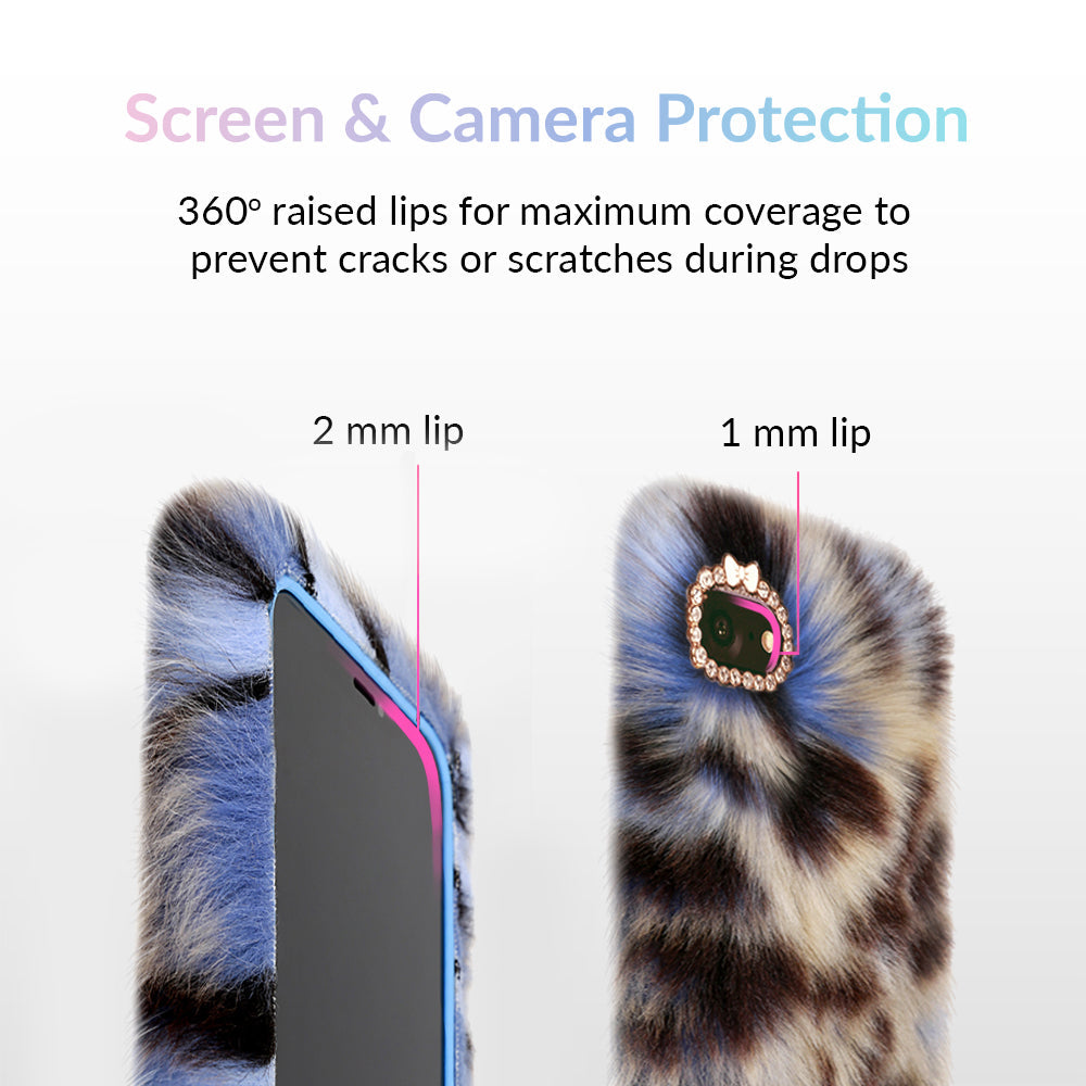 Blue Leopard Faux Fur iPhone Case