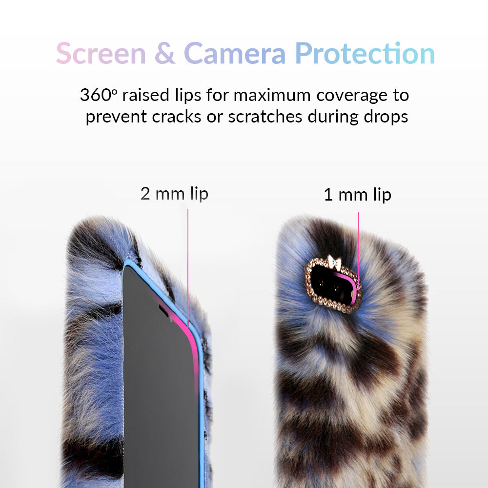 Blue Leopard Faux Fur iPhone Case