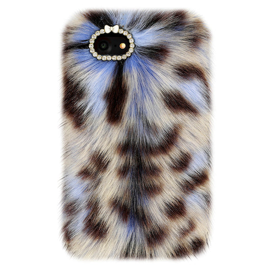 Blue Leopard Faux Fur iPhone Case