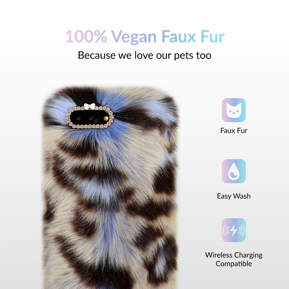 Blue Leopard Faux Fur iPhone Case