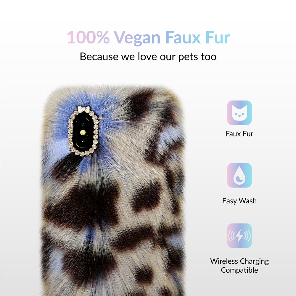Blue Leopard Faux Fur iPhone Case