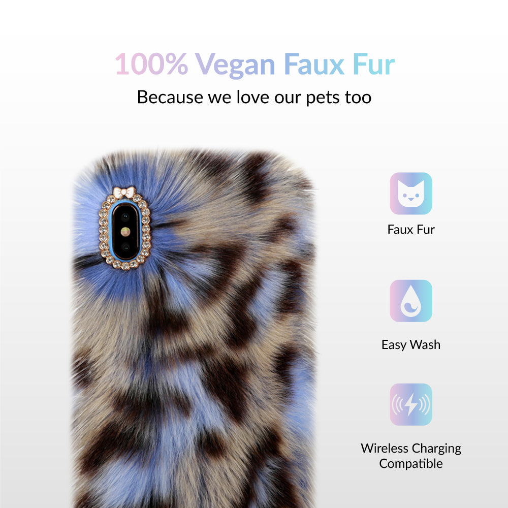 Blue Leopard Faux Fur iPhone Case